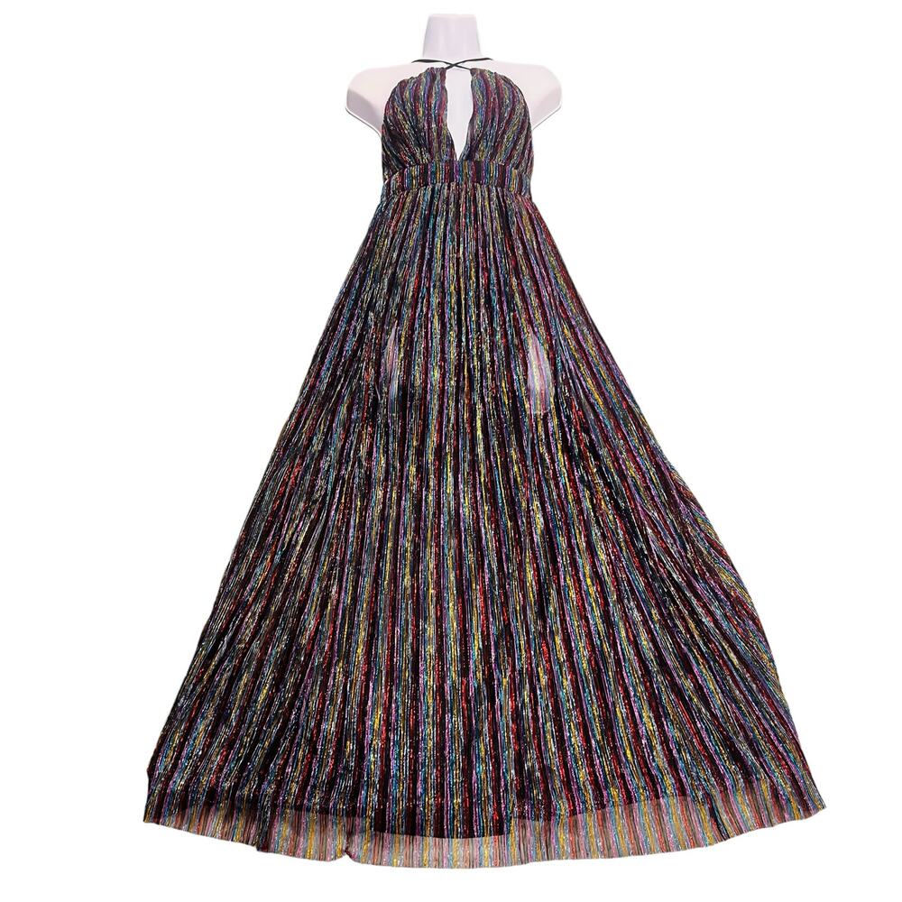 L’ATISTE Metalic multicolor Striped Maxi Evening Gown Size S
